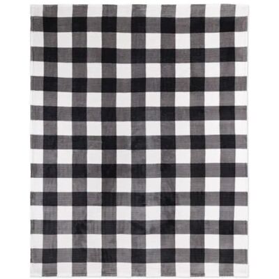 Cozy Labs Safdie & Co. Flanelowy nadruk prążkowany 48x60 biała kratka ultra miękka narzuta, czarny 65903.Z.06 Cozy Labs Safdie & Co. Flanelowy nadruk prążkowany 48x60 biała kratka ultra miękka narzuta, czarny 65903.Z.06