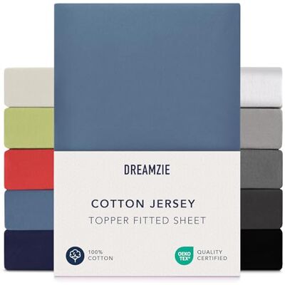 Dreamzie Nakładka na materac z prześcieradłem 140x200 cm 160x200 cm, 100% bawełna Jersey, Wysokość nakładki na materac do 15 cm, Hipoalergiczny, Oeko-Tex, Niebieski Dreamzie Nakładka na materac z prześcieradłem 140x200 cm 160x200 cm, 100% bawełna Jersey, Wysokość nakładki na materac do 15 cm, Hipoalergiczny, Oeko-Tex, Niebieski