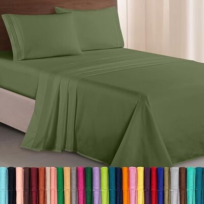 Elegant Comfort Luksusowy 1500 Premium Hotel Quality Mikrofibra Trzy Linie Haftowane Najdelikatniejszy 4-częściowy zestaw prześcieradeł, Odporny na zagniecenia i blaknięcie, pełny, szałwiowo-zielony Elegant Comfort Luksusowy 1500 Premium Hotel Quality Mikrofibra Trzy Linie Haftowane Najdelikatniejszy 4-częściowy zestaw prześcieradeł, Odporny na zagniecenia i blaknięcie, pełny, szałwiowo-zielony