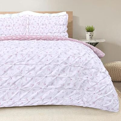 Sleepdown Drukowane marszczone plisowanie liście rumieniec różowy biały dwustronna poszewka na kołdrę i poszewki na poduszki zestaw pościeli Super King (260 cm x 220 cm), (5056242892304) Sleepdown Drukowane marszczone plisowanie liście rumieniec różowy biały dwustronna poszewka na kołdrę i poszewki na poduszki zestaw pościeli Super King (260 cm x 220 cm), (5056242892304)