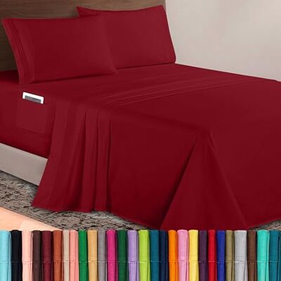 Elegant Comfort Luksusowy zestaw prześcieradeł z mikrofibry w jakości premium 1500, ultramiękkie, z głębokimi kieszeniami 45-61 cm, 4 sztuki, King, bordowe Elegant Comfort Luksusowy zestaw prześcieradeł z mikrofibry w jakości premium 1500, ultramiękkie, z głębokimi kieszeniami 45-61 cm, 4 sztuki, King, bordowe