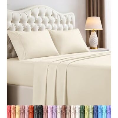 Utopia Bedding Zestaw 4-częściowych pościeli na łóżko typu king-size, szczotkowana mikrofibra, odporne na kurczenie się i blaknięcie, łatwe w pielęgnacji, kolor kości słoniowej Utopia Bedding Zestaw 4-częściowych pościeli na łóżko typu king-size, szczotkowana mikrofibra, odporne na kurczenie się i blaknięcie, łatwe w pielęgnacji, kolor kości słoniowej