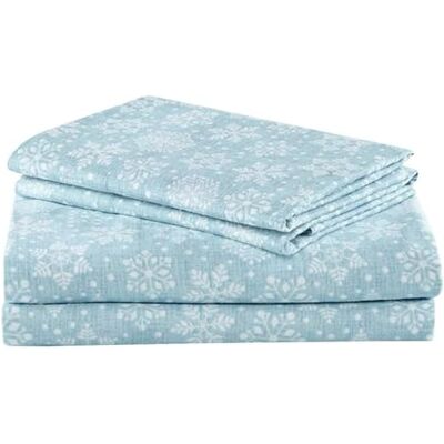 Comfort Spaces Bawełniana flanela, oddychające, ciepłe, głębokie prześcieradła z poszewką na poduszkę, pełne, niebieskie płatki śniegu 4 sztuki Comfort Spaces Bawełniana flanela, oddychające, ciepłe, głębokie prześcieradła z poszewką na poduszkę, pełne, niebieskie płatki śniegu 4 sztuki