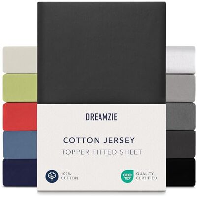 Dreamzie Nakładka na materac z prześcieradłem 140x200 cm 160x200 cm, 100% bawełna Jersey, Wysokość nakładki na materac do 15 cm, Hipoalergiczny, Oeko-Tex, Ciemnoszary Dreamzie Nakładka na materac z prześcieradłem 140x200 cm 160x200 cm, 100% bawełna Jersey, Wysokość nakładki na materac do 15 cm, Hipoalergiczny, Oeko-Tex, Ciemnoszary