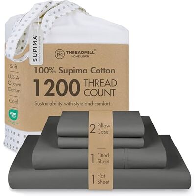 Threadmill Home Linen Threadmill 100% prześcieradła bawełniane Supima, luksusowe prześcieradła bawełniane o gęstości splotu 1200 na łóżko king size, 4 szt. ciemnoszare, zestaw pościeli na łóżko king-size, 5-gwiazdkowa Threadmill Home Linen Threadmill 100% prześcieradła bawełniane Supima, luksusowe prześcieradła bawełniane o gęstości splotu 1200 na łóżko king size, 4 szt. ciemnoszare, zestaw pościeli na łóżko king-size, 5-gwiazdkowa