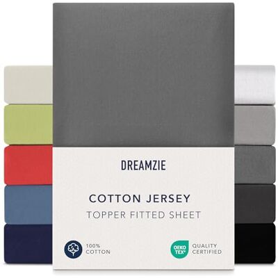 Dreamzie Nakładka na materac z prześcieradłem 140x200 cm 160x200 cm, 100% bawełna Jersey, Wysokość nakładki na materac do 15 cm, Hipoalergiczny, Oeko-Tex, Antracyt Dreamzie Nakładka na materac z prześcieradłem 140x200 cm 160x200 cm, 100% bawełna Jersey, Wysokość nakładki na materac do 15 cm, Hipoalergiczny, Oeko-Tex, Antracyt