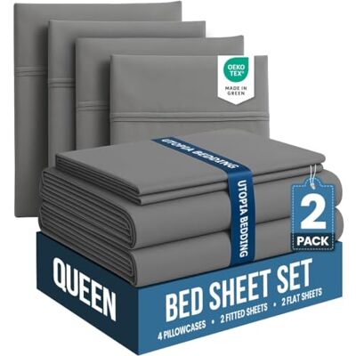 Utopia Bedding Zestaw pościeli Queen, duże opakowanie z 2 zestawami pościeli, idealny do spa, hotelu i pokoju gościnnego, szczotkowana mikrofibra, odporna na kurczenie się i światło, łatwa w Utopia Bedding Zestaw pościeli Queen, duże opakowanie z 2 zestawami pościeli, idealny do spa, hotelu i pokoju gościnnego, szczotkowana mikrofibra, odporna na kurczenie się i światło, łatwa w