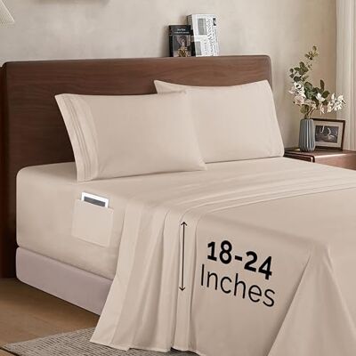 Elegant Comfort Luxury 1500 Premium Hotel Quality 4-częściowy zestaw prześcieradeł z mikrofibry – miękkie, elastyczne prześcieradło z gumką o głębokości 45–61 cm – bardzo głębokie prześcieradła Elegant Comfort Luxury 1500 Premium Hotel Quality 4-częściowy zestaw prześcieradeł z mikrofibry – miękkie, elastyczne prześcieradło z gumką o głębokości 45–61 cm – bardzo głębokie prześcieradła