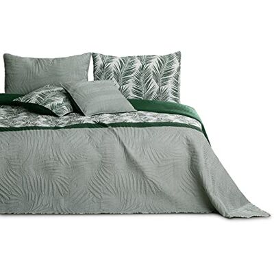 AmeliaHome Narzuta 220x240 cm Dwustronna Na Łóżko Pikowana Łatwa W Pielęgnacji Liście Palmowe Tropikalna Zielona Biała Tropical Bonaire AmeliaHome Narzuta 220x240 cm Dwustronna Na Łóżko Pikowana Łatwa W Pielęgnacji Liście Palmowe Tropikalna Zielona Biała Tropical Bonaire