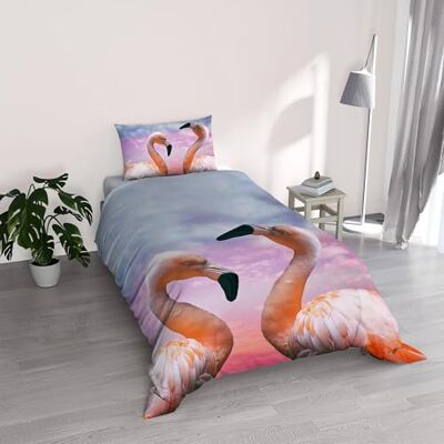 Italian Bed Linen Parure GOODNIGHT Druk cyfrowy pokrowiec na kołdrę z mikrofibry, Flamingo, Pojedynczy Italian Bed Linen Parure GOODNIGHT Druk cyfrowy pokrowiec na kołdrę z mikrofibry, Flamingo, Pojedynczy