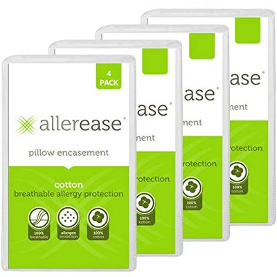 AllerEase Aller-Ease Ochraniacze na poduszki bawełniane, bawełna, białe, 4 opakowania AllerEase Aller-Ease Ochraniacze na poduszki bawełniane, bawełna, białe, 4 opakowania