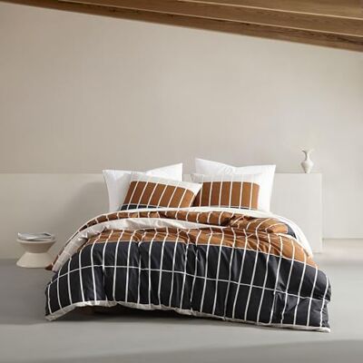 Marimekko Zestaw poszewek na kołdrę typu king-size, pościel z bawełny organicznej z pasującymi poszewkami, nowoczesny wystrój domu, certyfikat GOTS (węgiel Tiiliskivi Raita, King) Marimekko Zestaw poszewek na kołdrę typu king-size, pościel z bawełny organicznej z pasującymi poszewkami, nowoczesny wystrój domu, certyfikat GOTS (węgiel Tiiliskivi Raita, King)