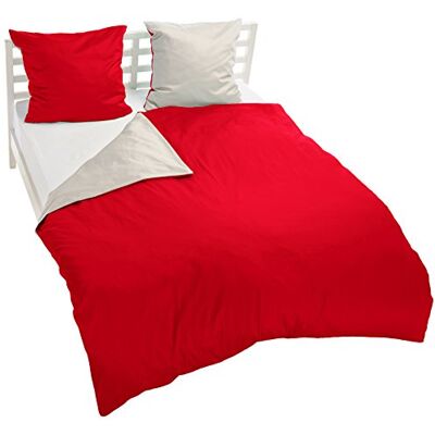 Eurofirany Zestawy pościeli, mako-satyna, czerwony, szary, 200 x 200 Eurofirany Zestawy pościeli, mako-satyna, czerwony, szary, 200 x 200