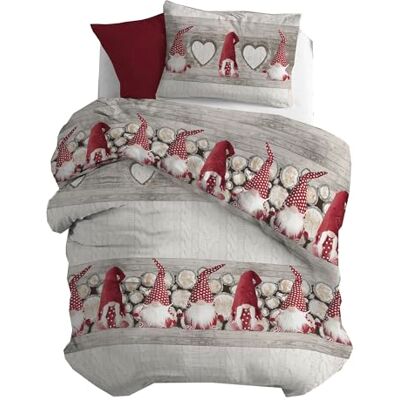 PENSIERI DELICATI Parure Pojedyncza flanelowa poszewka na kołdrę 100% bawełna, worek 155X200 CM i poszewka 52X82 CM, Made in Italy, Pokrowiec na kołdrę można prać w pralce 40°, Fantasy Gnomo Czerwony PENSIERI DELICATI Parure Pojedyncza flanelowa poszewka na kołdrę 100% bawełna, worek 155X200 CM i poszewka 52X82 CM, Made in Italy, Pokrowiec na kołdrę można prać w pralce 40°, Fantasy Gnomo Czerwony
