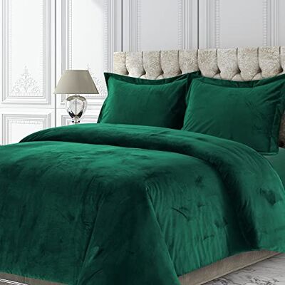 Tribeca Living VENICEDUVETTWEG Venice Velvet Oversizowy solidny zestaw pościeli, podwójna, szmaragdowa zieleń Tribeca Living VENICEDUVETTWEG Venice Velvet Oversizowy solidny zestaw pościeli, podwójna, szmaragdowa zieleń