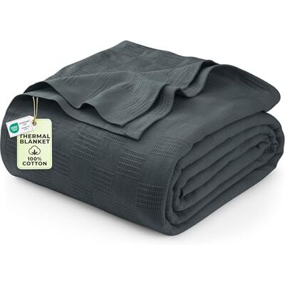 Utopia Bedding 100% bawełniany koc (rozmiar queen size, 228 x 228 cm), 350 g/m², lekki koc termiczny, miękki, oddychający, na wszystkie pory roku, przydymiony szary Utopia Bedding 100% bawełniany koc (rozmiar queen size, 228 x 228 cm), 350 g/m², lekki koc termiczny, miękki, oddychający, na wszystkie pory roku, przydymiony szary
