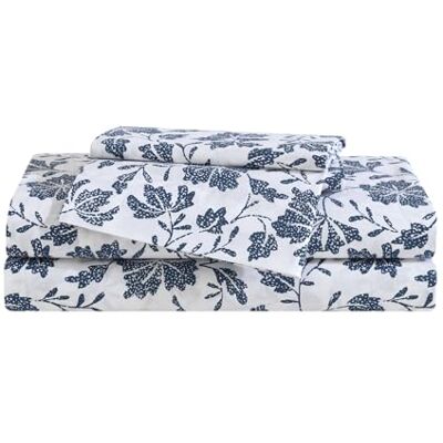 Bauer Zestaw pościeli z bawełny premium, perkalowy zestaw pościeli, kwiatowy wystrój domu, certyfikat Öko-Tex (Woodblock Floral Blue, Queen) Bauer Zestaw pościeli z bawełny premium, perkalowy zestaw pościeli, kwiatowy wystrój domu, certyfikat Öko-Tex (Woodblock Floral Blue, Queen)