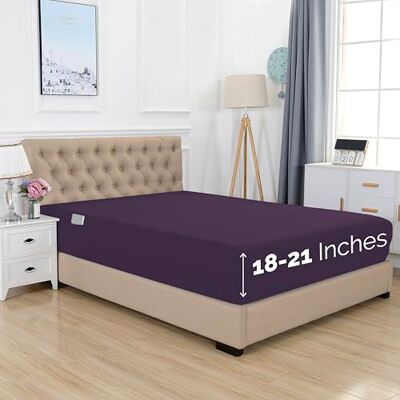 Elegant Comfort 1500 Premium Hotel Quality 18-21 Inches Deep Extra Deep Pocket Single Fitted Sheet for High Mattress, Luxury and Softest, Smart Pocket Wrinkle Free, King, Purple Elegant Comfort 1500 Premium Hotel Quality 18-21 Inches Deep Extra Deep Pocket Single Fitted Sheet for High Mattress, Luxury and Softest, Smart Pocket Wrinkle Free, King, Purple