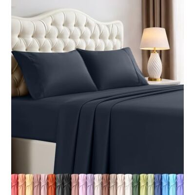 Utopia Bedding Zestaw 4-częściowych pościeli na łóżko typu king-size, szczotkowana mikrofibra, odporne na kurczenie się i blaknięcie, łatwe w pielęgnacji, kolor granatowy, rozmiar King Utopia Bedding Zestaw 4-częściowych pościeli na łóżko typu king-size, szczotkowana mikrofibra, odporne na kurczenie się i blaknięcie, łatwe w pielęgnacji, kolor granatowy, rozmiar King