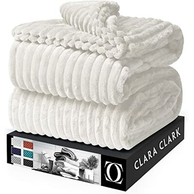 Clara Clark Pluszowy koc narzuta z polaru rozmiar narzutki, lekki, super miękki, puszysty luksusowy koc na łóżko można prać w pralce (50 x 152 cm) (biały) Clara Clark Pluszowy koc narzuta z polaru rozmiar narzutki, lekki, super miękki, puszysty luksusowy koc na łóżko można prać w pralce (50 x 152 cm) (biały)