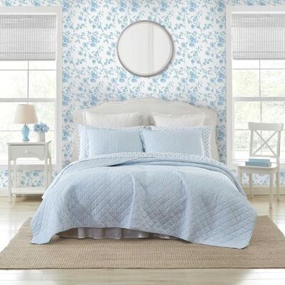 Laura Ashley Quilt Set, Super Soft Bedding with Matching Sham, Casual Home Decor (Oxford Stripe Blue, King) Laura Ashley Quilt Set, Super Soft Bedding with Matching Sham, Casual Home Decor (Oxford Stripe Blue, King)