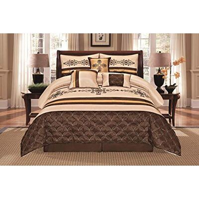 WPM WORLD PRODUCTS MART Jenin 7 sztuk kompletny komplet pościeli beżowy brązowy złoty luksusowy haftowany zestaw kołdry łóżko w torbie pościel Yasmen (Queen) WPM WORLD PRODUCTS MART Jenin 7 sztuk kompletny komplet pościeli beżowy brązowy złoty luksusowy haftowany zestaw kołdry łóżko w torbie pościel Yasmen (Queen)