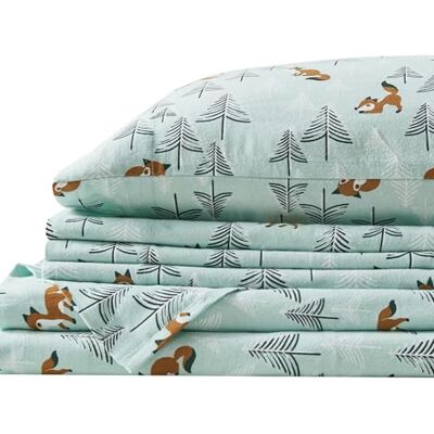 Comfort Spaces Bawełniana flanela, oddychające, ciepłe, głębokie prześcieradła z poszewką na poduszkę, pełne, morskie lisy 4 sztuki Comfort Spaces Bawełniana flanela, oddychające, ciepłe, głębokie prześcieradła z poszewką na poduszkę, pełne, morskie lisy 4 sztuki