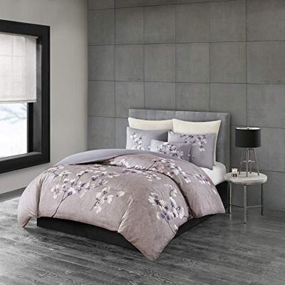 N Natori Sakura Duvet Cover Reversible Cherry-Blossom Cotton Printed Flower Floral Botanical Matching Embroidered Shams Soft Corner Ties All Season Bedding-Sets, King/Cal King(110"x96"), Lilac N Natori Sakura Duvet Cover Reversible Cherry-Blossom Cotton Printed Flower Floral Botanical Matching Embroidered Shams Soft Corner Ties All Season Bedding-Sets, King/Cal King(110"x96"), Lilac