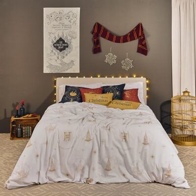 BL BELUM BELUM Poszwa na kołdrę Harry Potter, 100% bawełniana poszwa na kołdrę z guzikami Model Hogwartu Gold Christmas na łóżko 105 (180 x 220 cm) BL BELUM BELUM Poszwa na kołdrę Harry Potter, 100% bawełniana poszwa na kołdrę z guzikami Model Hogwartu Gold Christmas na łóżko 105 (180 x 220 cm)