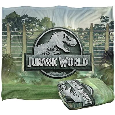 LOGOVISION Jurassic World Jurassic World Fence logo oficjalnie licencjonowany jedwabisty w dotyku, super miękki koc narzuta 152 x 127 cm LOGOVISION Jurassic World Jurassic World Fence logo oficjalnie licencjonowany jedwabisty w dotyku, super miękki koc narzuta 152 x 127 cm