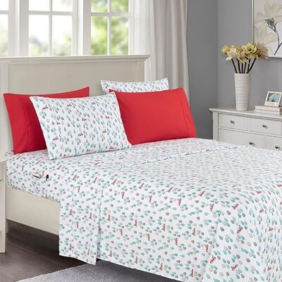 Elegant Comfort Luksusowe miękkie prześcieradła świąteczny wzór 1500, najwyższej jakości hotelowa mikrofibra miękkość, odporna na zagniecenia i blaknięcie (6-częściowy), zestaw pościeli, Queen, Elegant Comfort Luksusowe miękkie prześcieradła świąteczny wzór 1500, najwyższej jakości hotelowa mikrofibra miękkość, odporna na zagniecenia i blaknięcie (6-częściowy), zestaw pościeli, Queen,