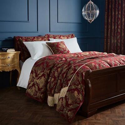Paoletti Narzuta Riva Shiraz bordowa czerwona i złota haftowany kwiatowy żakard adamaszek ciężka tkanina 100% poliester 275 x 275 cm (274.3 cm x 274.3 cm cali) zaprojektowana w Wielkiej Paoletti Narzuta Riva Shiraz bordowa czerwona i złota haftowany kwiatowy żakard adamaszek ciężka tkanina 100% poliester 275 x 275 cm (274.3 cm x 274.3 cm cali) zaprojektowana w Wielkiej