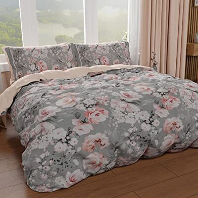 PETTI Artigiani Italiani Pokrowiec na kołdrę 250 x 200 cm, pokrowiec na kołdrę z mikrofibry z nadrukiem cyfrowym + 2 poszewki 50 x 80 cm Made in Italy Kwiatowy 17 Szary PETTI Artigiani Italiani Pokrowiec na kołdrę 250 x 200 cm, pokrowiec na kołdrę z mikrofibry z nadrukiem cyfrowym + 2 poszewki 50 x 80 cm Made in Italy Kwiatowy 17 Szary