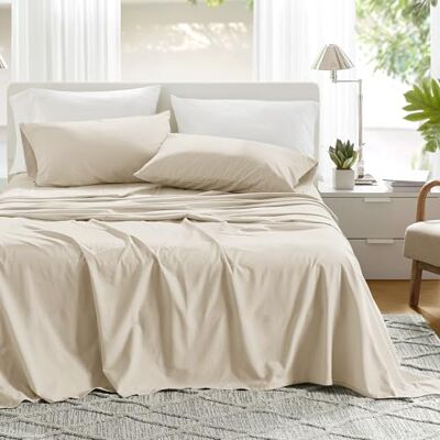 Comfort Spaces Prześcieradła, 100% bawełna, oddychające, lekkie, miękkie, z elastyczną kieszenią 35 cm, do materacy o grubości do 40 cm, pościel całoroczna, 4 el., kremowe Comfort Spaces Prześcieradła, 100% bawełna, oddychające, lekkie, miękkie, z elastyczną kieszenią 35 cm, do materacy o grubości do 40 cm, pościel całoroczna, 4 el., kremowe