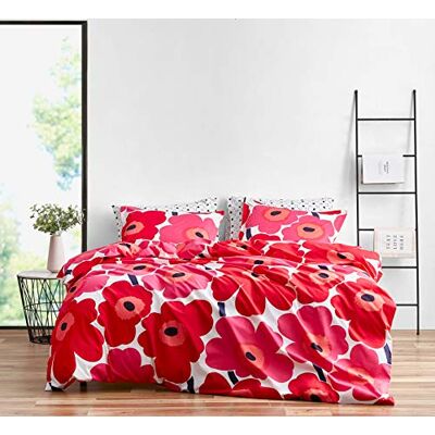 Marimekko Zestaw kołder typu queen, bawełniana pościel z pasującymi poszewkami, lekka dekoracja domu na wszystkie pory roku, wzór w czerwone maki (unikko red, Queen) Marimekko Zestaw kołder typu queen, bawełniana pościel z pasującymi poszewkami, lekka dekoracja domu na wszystkie pory roku, wzór w czerwone maki (unikko red, Queen)