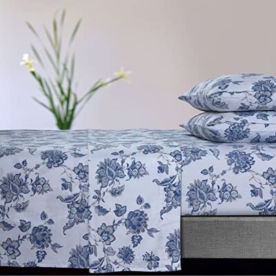 Tribeca Living Ayana Floral 170-g/m2 ultramiękki flanelowy zestaw bardzo głębokich kieszeni, ponadwymiarowe płaskie, Queen Deep Blue, (AYANASHEQUBL) Tribeca Living Ayana Floral 170-g/m2 ultramiękki flanelowy zestaw bardzo głębokich kieszeni, ponadwymiarowe płaskie, Queen Deep Blue, (AYANASHEQUBL)