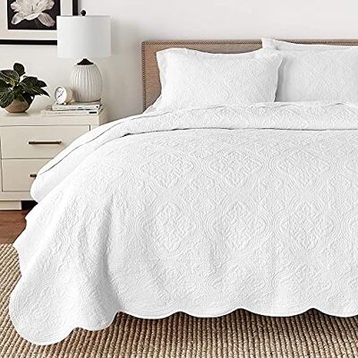 Cozy Line Home Fashion s 100% bawełna wiktoriański wytłaczany medalion jednolity biały zestaw pościeli, dwustronna narzuta, narzuta na łóżko do sypialni pokoju gościnnego (Blantyre biały, King 3 sztuki) Cozy Line Home Fashion s 100% bawełna wiktoriański wytłaczany medalion jednolity biały zestaw pościeli, dwustronna narzuta, narzuta na łóżko do sypialni pokoju gościnnego (Blantyre biały, King 3 sztuki)