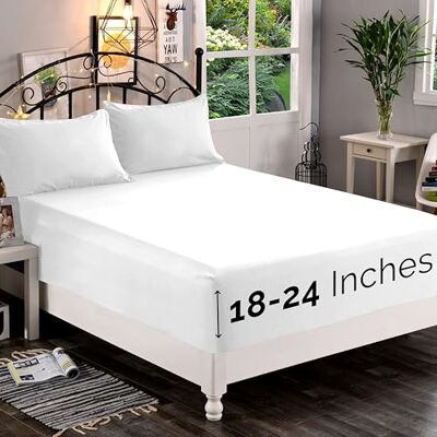 Elegant Comfort 1500 Wysokiej jakości prześcieradło z gumką, miękkie, bardzo głęboka kieszeń 45–61 cm, pojedyncze, na wysoki materac, z kieszeniami, California King, białe Elegant Comfort 1500 Wysokiej jakości prześcieradło z gumką, miękkie, bardzo głęboka kieszeń 45–61 cm, pojedyncze, na wysoki materac, z kieszeniami, California King, białe