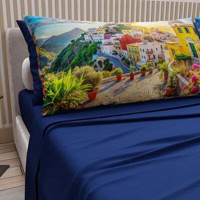 PETTI Artigiani Italiani Bawełniany zestaw prześcieradeł Maxi z poszewkami na poduszki i prześcieradłem z gumką 180x200, Ischia Blue Electric, 100% Made in Italy PETTI Artigiani Italiani Bawełniany zestaw prześcieradeł Maxi z poszewkami na poduszki i prześcieradłem z gumką 180x200, Ischia Blue Electric, 100% Made in Italy