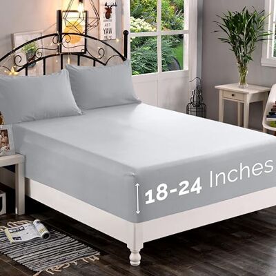 Elegant Comfort 1500 Wysokiej jakości prześcieradło z gumką, miękkie, bardzo głęboka kieszeń 45–61 cm, pojedyncze, na wysoki materac, z kieszeniami, rozmiar King, srebrne Elegant Comfort 1500 Wysokiej jakości prześcieradło z gumką, miękkie, bardzo głęboka kieszeń 45–61 cm, pojedyncze, na wysoki materac, z kieszeniami, rozmiar King, srebrne