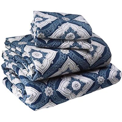 Tribeca Living 200-GSM zestaw pościeli flanelowych z głębokimi kieszeniami z nadrukiem adamaszkowym Tribeca Living 200-GSM zestaw pościeli flanelowych z głębokimi kieszeniami z nadrukiem adamaszkowym