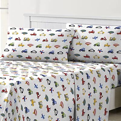 dream FACTORY Zestaw pościeli dla dzieci lekkie prześcieradła z mikrofibry super miękkie łatwe mycie przytulna pościel 25 cm kieszeń pełne, niebieskie ciężarówki traktory samochody dream FACTORY Zestaw pościeli dla dzieci lekkie prześcieradła z mikrofibry super miękkie łatwe mycie przytulna pościel 25 cm kieszeń pełne, niebieskie ciężarówki traktory samochody