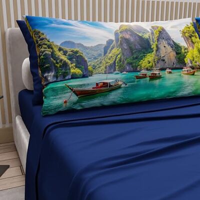 PETTI Artigiani Italiani Bawełniana pościel dwuosobowa z poszewkami na poduszki z nadrukiem cyfrowym, komplet pościeli dwuosobowej model Phi Phi Electric Blue, 100% wyprodukowano we Włoszech PETTI Artigiani Italiani Bawełniana pościel dwuosobowa z poszewkami na poduszki z nadrukiem cyfrowym, komplet pościeli dwuosobowej model Phi Phi Electric Blue, 100% wyprodukowano we Włoszech