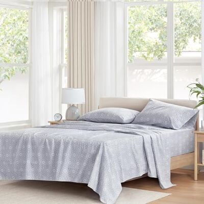 Comfort Spaces Prześcieradła, 100% bawełna, oddychające, lekkie, miękkie, z elastyczną kieszenią 35 cm, do materacy o grubości do 40 cm, pościel całoroczna, 4 el., Queen, Adelia, szara Comfort Spaces Prześcieradła, 100% bawełna, oddychające, lekkie, miękkie, z elastyczną kieszenią 35 cm, do materacy o grubości do 40 cm, pościel całoroczna, 4 el., Queen, Adelia, szara
