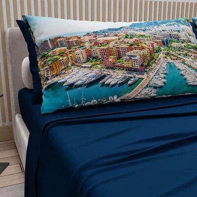PETTI Artigiani Italiani Bawełniany zestaw prześcieradeł Maxi z poszewkami na poduszki i prześcieradłem z gumką 180x200, Monaco Blue Night Design, 100% Made in Italy PETTI Artigiani Italiani Bawełniany zestaw prześcieradeł Maxi z poszewkami na poduszki i prześcieradłem z gumką 180x200, Monaco Blue Night Design, 100% Made in Italy
