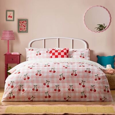 furn. Heya Home Zestaw kołdry z nadrukiem Cherry Gingham pojedynczy różowy furn. Heya Home Zestaw kołdry z nadrukiem Cherry Gingham pojedynczy różowy