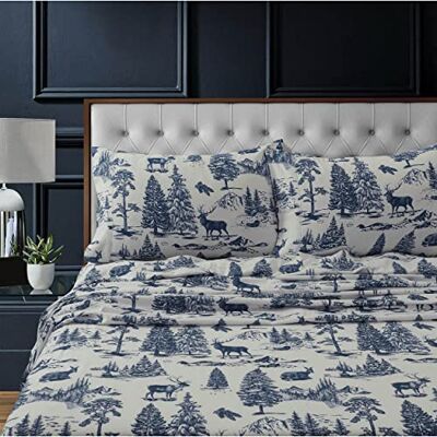 Tribeca Living MTOILSHEETKINB zestaw prześcieradeł z głębokimi kieszeniami, King, Deer Toile Navy Tribeca Living MTOILSHEETKINB zestaw prześcieradeł z głębokimi kieszeniami, King, Deer Toile Navy