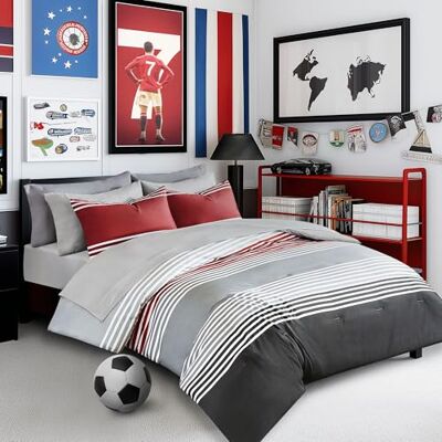 Comfort Spaces Zestawy pościeli Twin XL z prześcieradłami – łóżko w torbie, 6-częściowe zestawy pościeli dla nastolatków Twin XL, czerwone i szare paski, zestaw pościeli Twin XL, zestaw pościeli na Comfort Spaces Zestawy pościeli Twin XL z prześcieradłami – łóżko w torbie, 6-częściowe zestawy pościeli dla nastolatków Twin XL, czerwone i szare paski, zestaw pościeli Twin XL, zestaw pościeli na