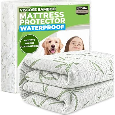 Utopia Bedding Ochraniacz na materac podwójny, wodoodporny, wiskozowy materac premium, certyfikat Öko-Tex, oddychający, ochrona materaca, wszechstronna elastyczna Utopia Bedding Ochraniacz na materac podwójny, wodoodporny, wiskozowy materac premium, certyfikat Öko-Tex, oddychający, ochrona materaca, wszechstronna elastyczna