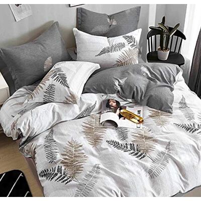 SLEEPBELLA Zestaw poszewek na kołdrę King Size biały i szary liść 100% bawełna odwracalna botaniczna poszewka na kołdrę 3 szt SLEEPBELLA Zestaw poszewek na kołdrę King Size biały i szary liść 100% bawełna odwracalna botaniczna poszewka na kołdrę 3 szt